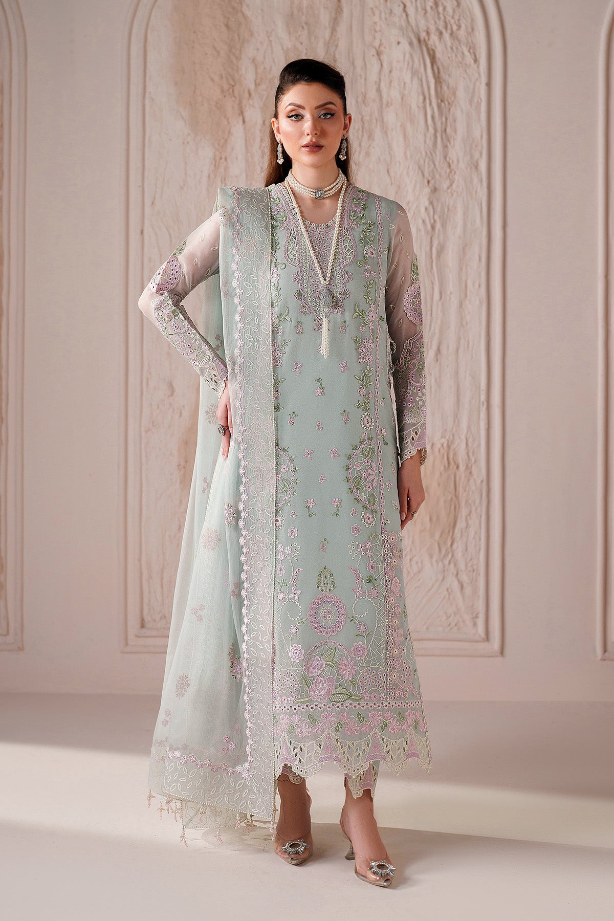 AF-BDHG-5040-Nayla semi-formal. Bamber Chiffon / Raw Silk / Organza. Available Unstitched.
