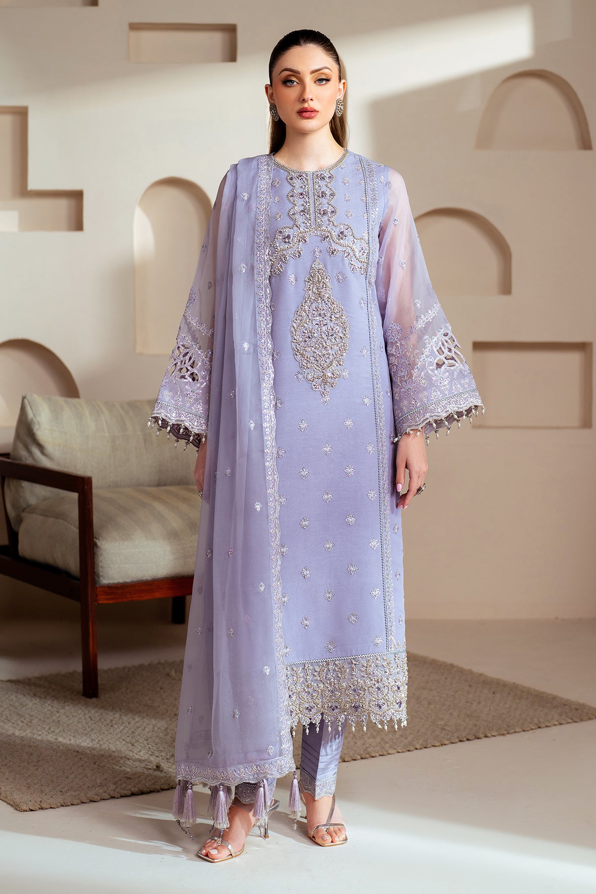AF-BHM-4041-Marine wedding formal. Bamber Chiffon / Raw Silk / Organza. Available Unstitched.