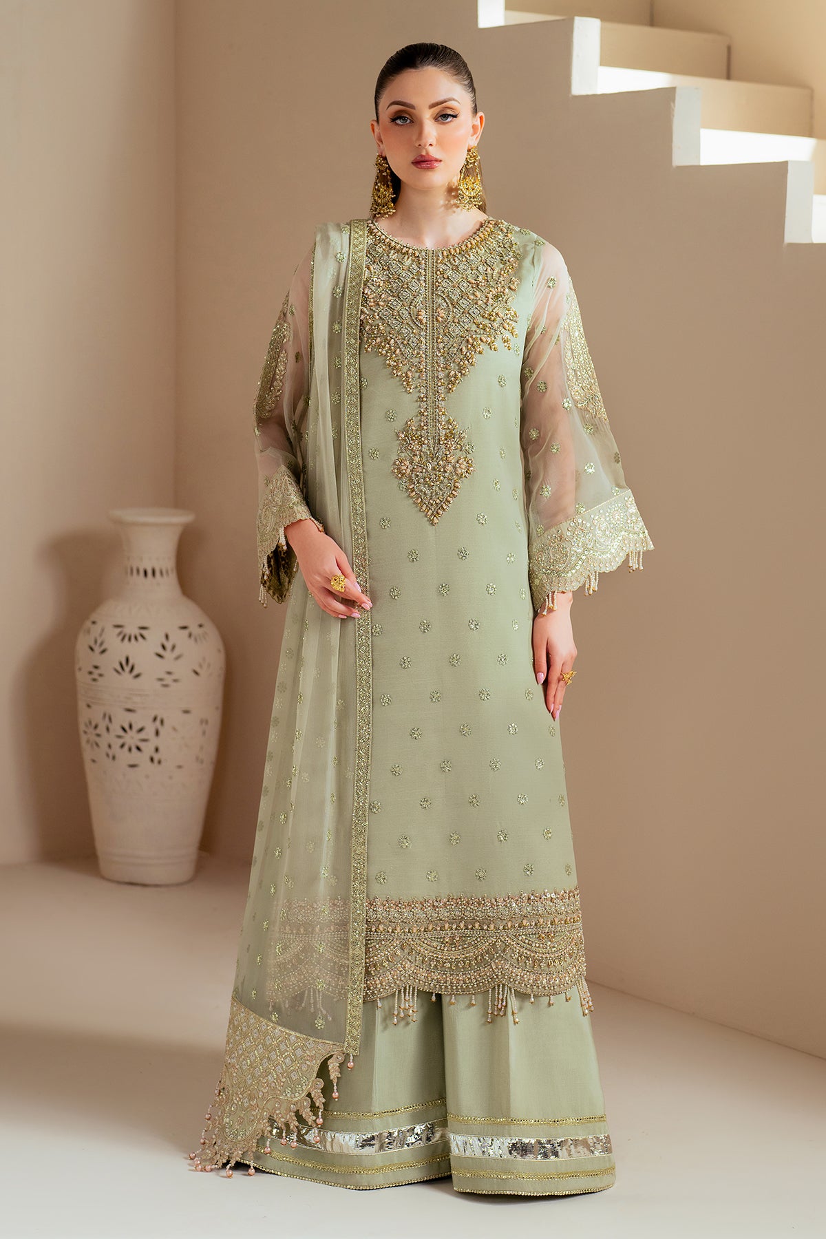 AF-BHM-4042-Alish wedding formal. Bamber Chiffon / Raw Silk / Organza. Available Unstitched.