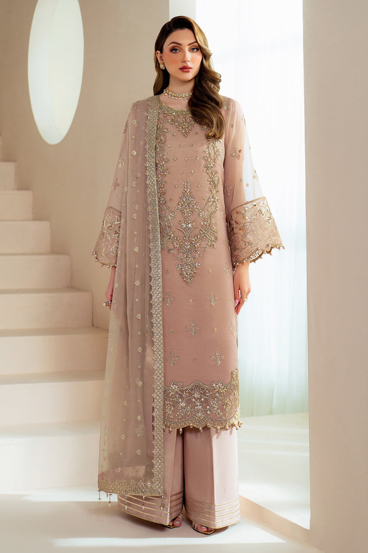 AF-BHM-4043-Jade wedding formal. Bamber Chiffon / Raw Silk / Organza. Available Unstitched.