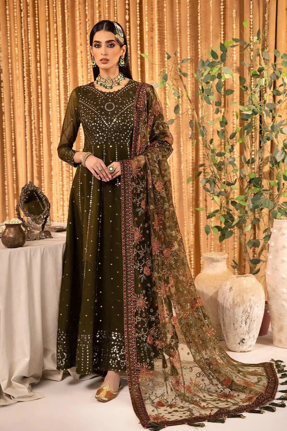 AF-CH-2163-Mahveen semi-formal. Chiffon / Net. Available Unstitched.