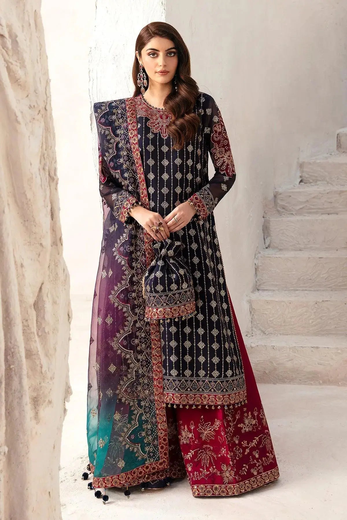 AF-CH-2167-Nagar semi-formal. Chiffon / Organza. Available Unstitched.