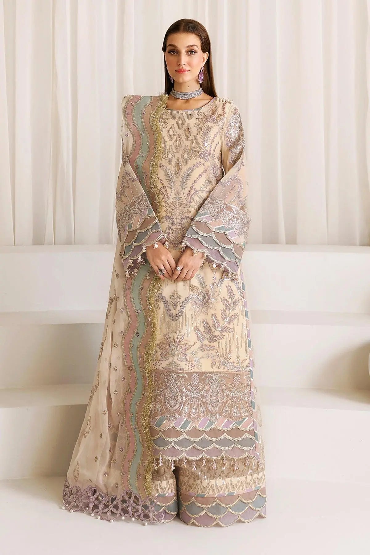 AF-CH-2177-Mysa semi-formal. Raw Silk / Chiffon / Organza. Available Unstitched.
