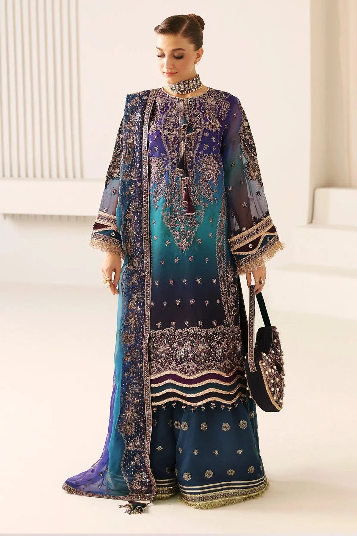 AF-CH-2182-Oasis wedding formal. Raw Silk / Chiffon / Organza. Available Unstitched.