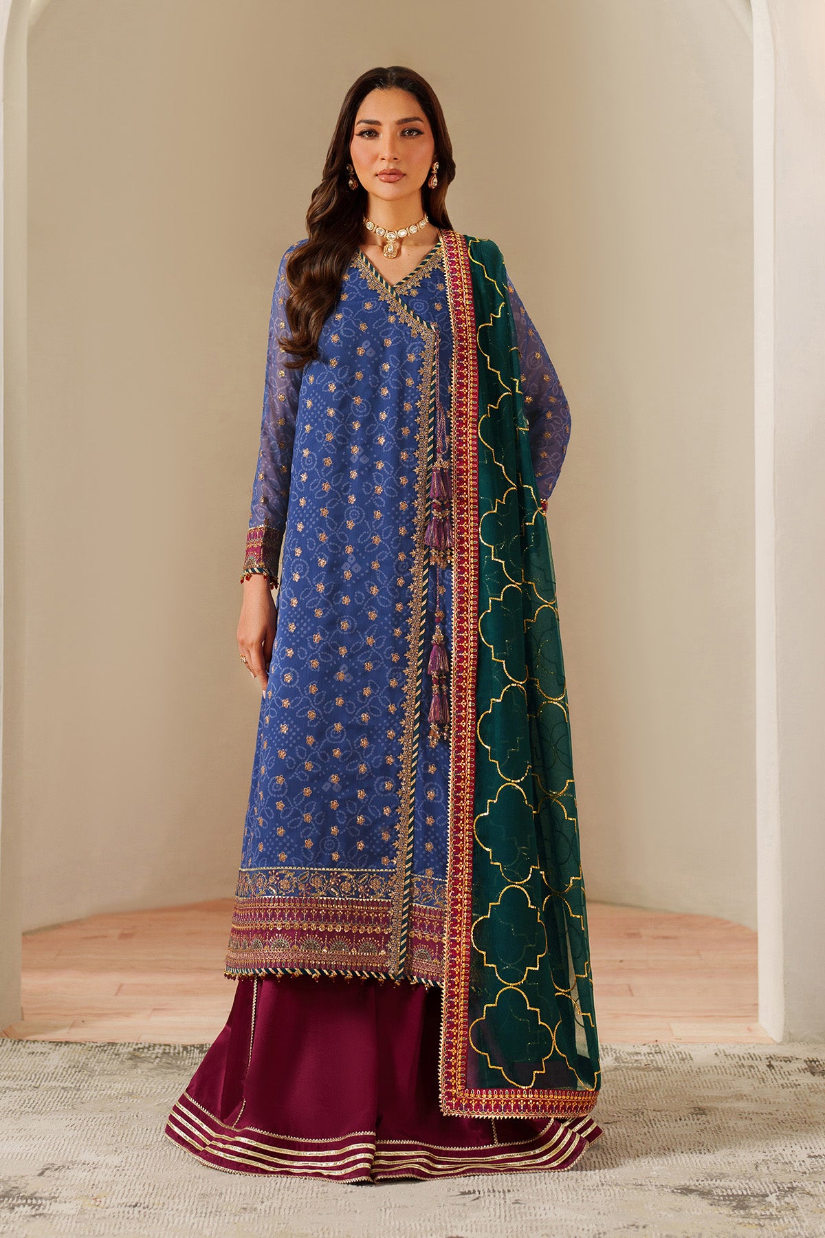 AF-CH-2198-Rahsa semi-formal. Chiffon / Organza / Silk. Available Unstitched.