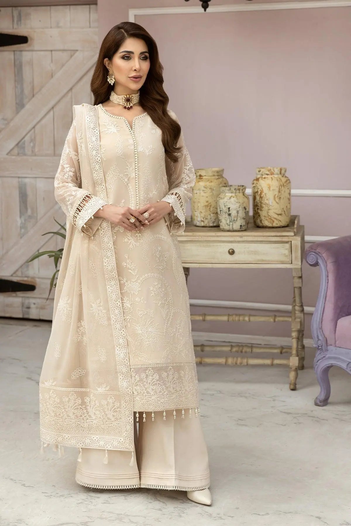 AF-DHG-5003-Motiya semi-formal. Chiffon. Available Unstitched.