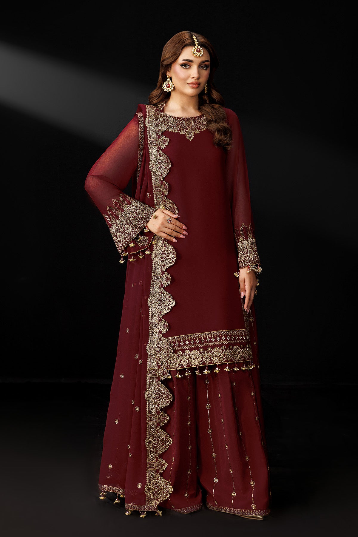 AF-DUA-3035-Marsala semi-formal. Chiffon. Available Unstitched.