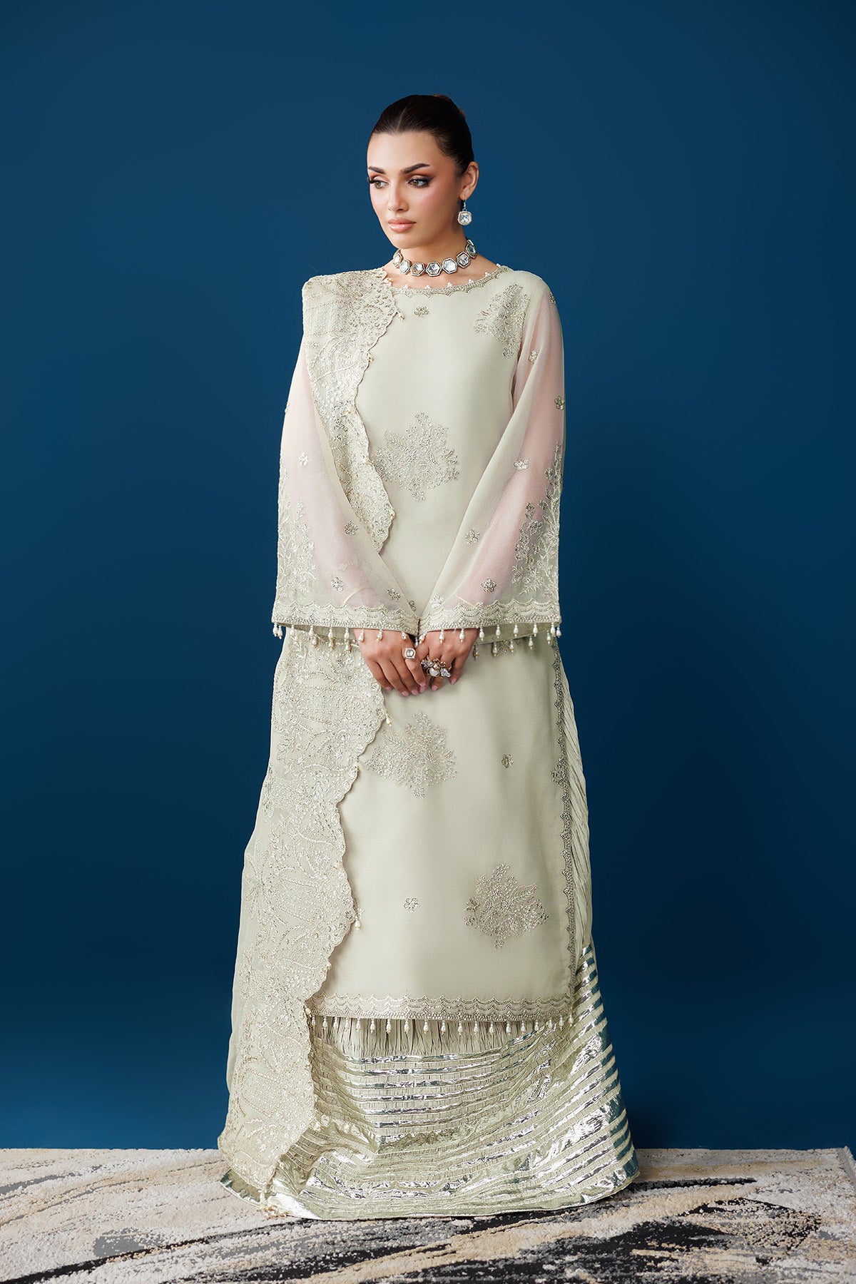 AF-DUA-3036-Dew Drop semi-formal. Raw Silk. Available Unstitched.