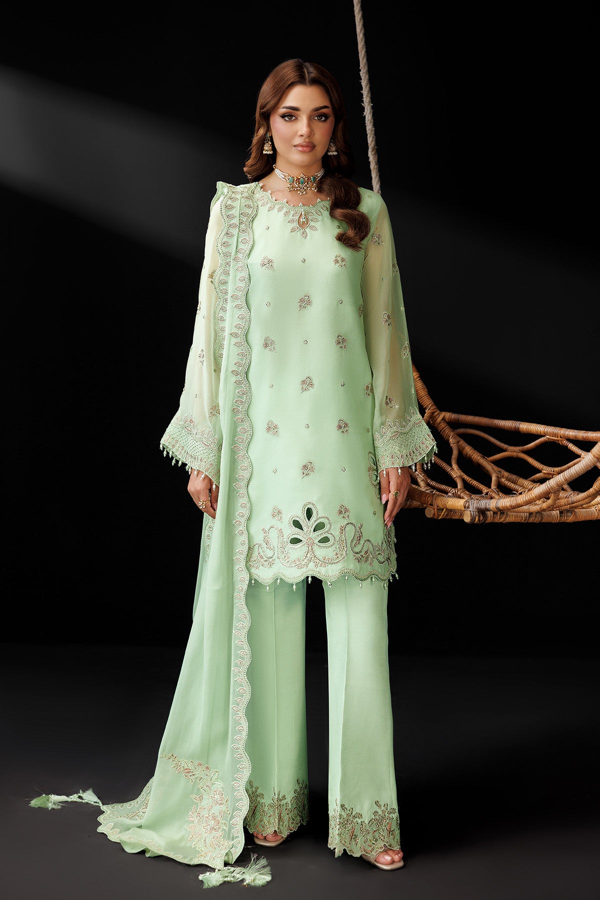 AF-DUA-3038-Opaline semi-formal. Raw Silk / Chiffon. Available Unstitched.