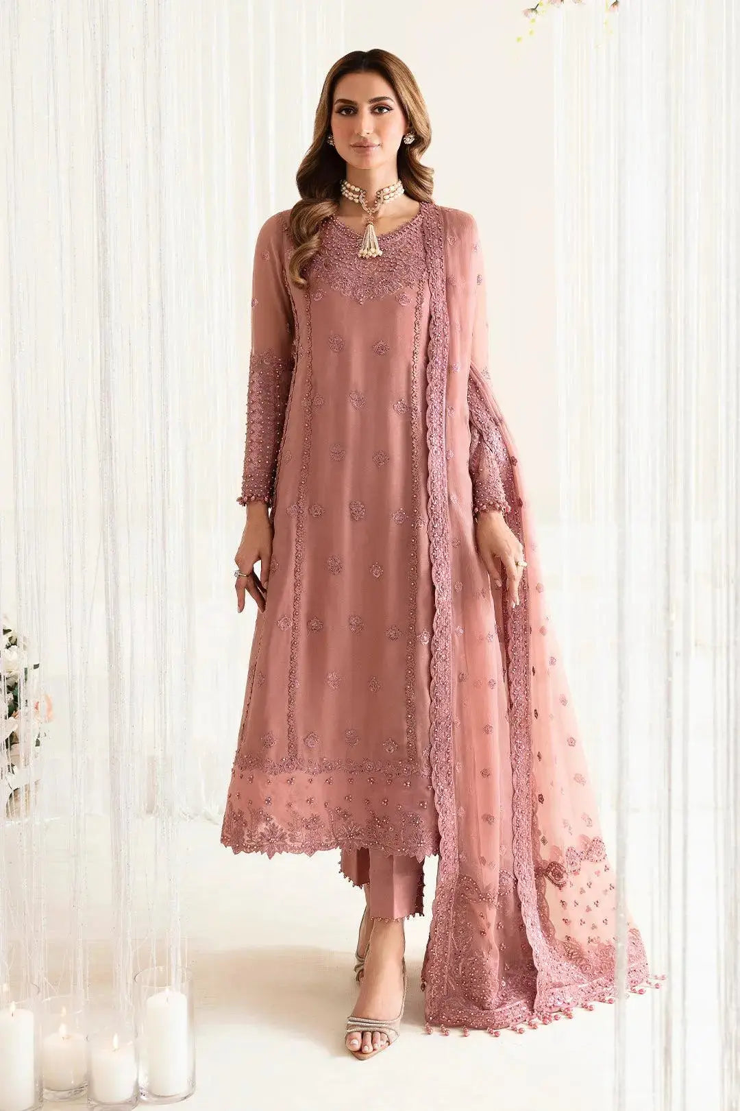 AF-HM-4016-Crimson wedding formal. Chiffon / Organza. Available Unstitched.