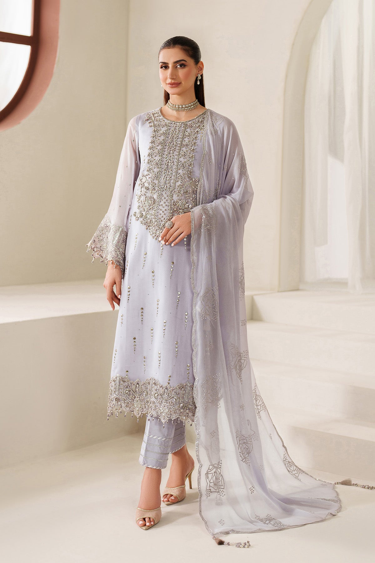 AF-HM-4050-Feeha semi-formal. Raw Silk / Chiffon / Organza. Available Unstitched.