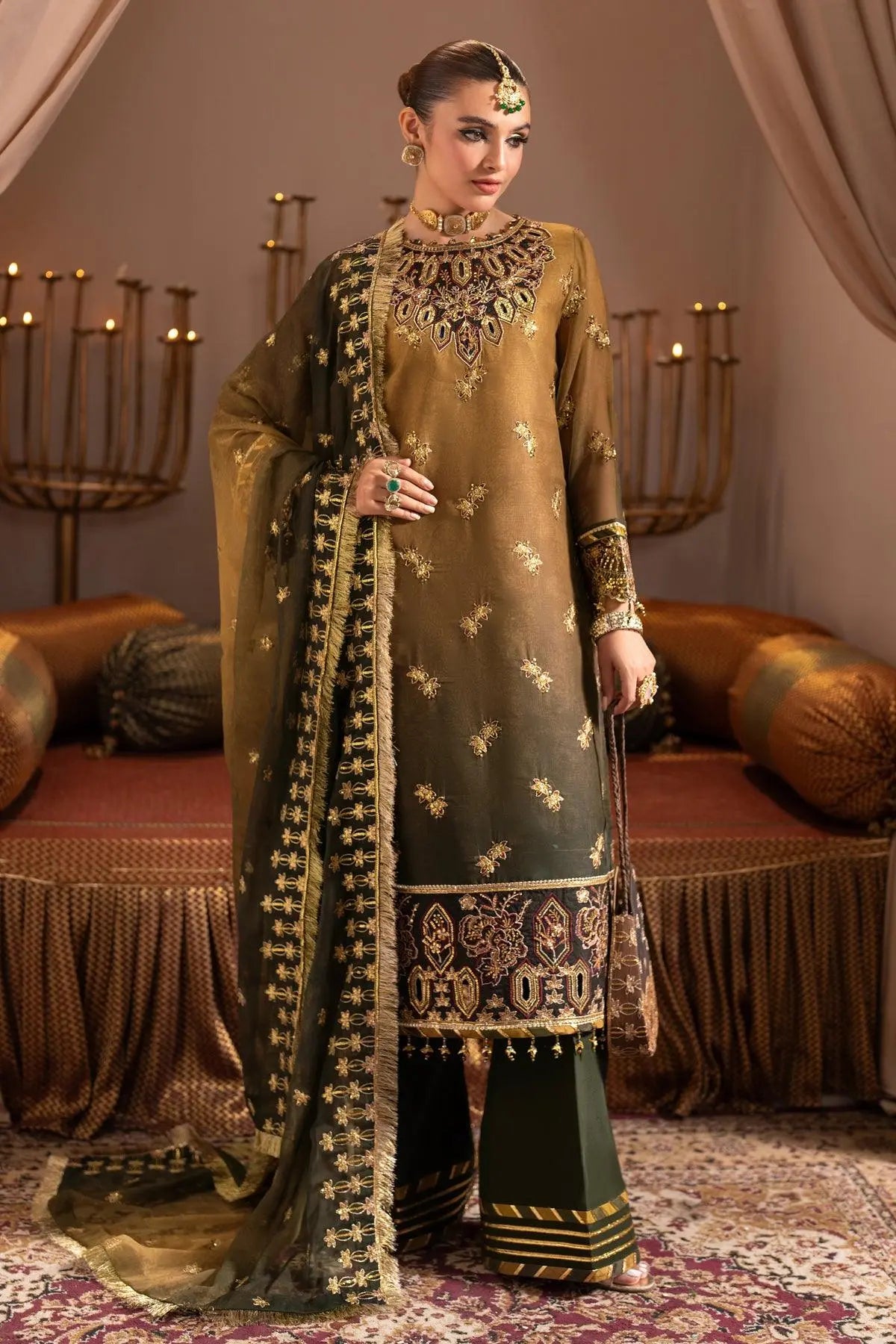 AF-JHLK-06-ZABREEN semi-formal. Raw Silk / Chiffon / Organza. Available Unstitched.