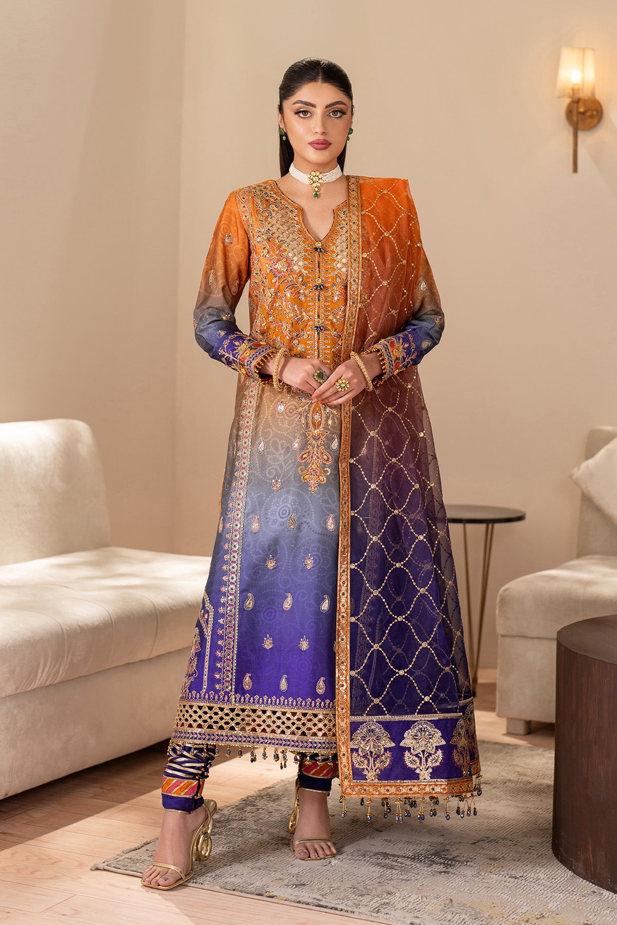 AF-SS-2235-Nebula wedding formal. Shamoz / Organza / Silk. Available Unstitched.