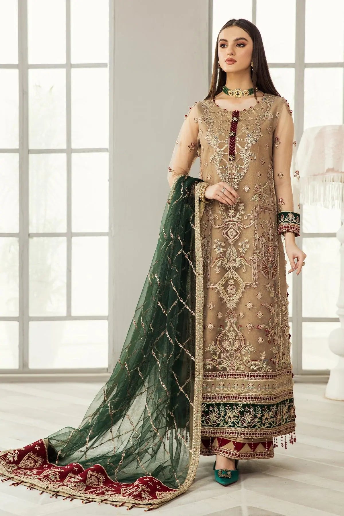 AF-UF-9002-Kehkashan semi-formal. Raw Silk / Net. Available Unstitched.