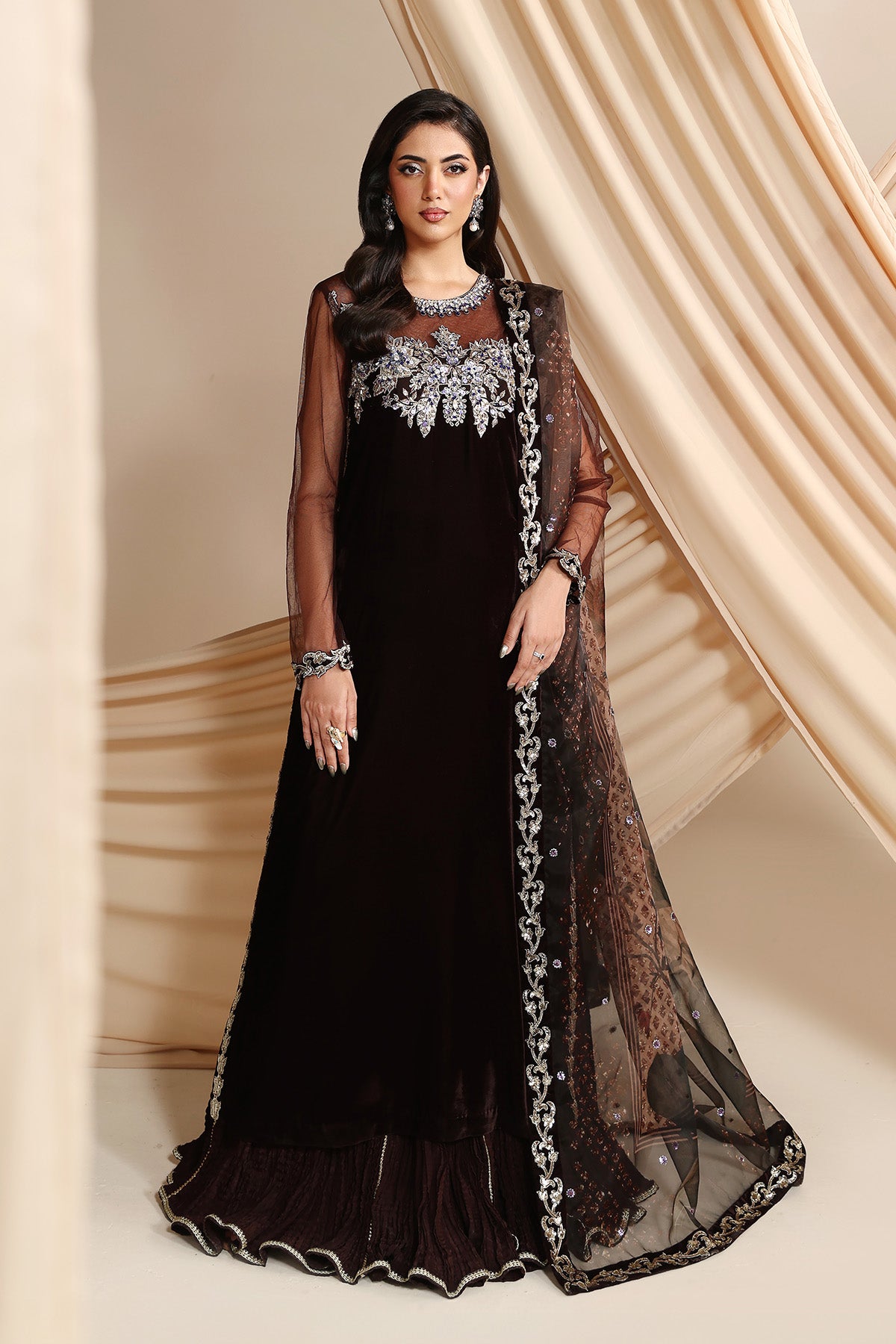 AF-VLT-2211-Aries semi-formal. Organza / Velvet / Net. Available Unstitched.