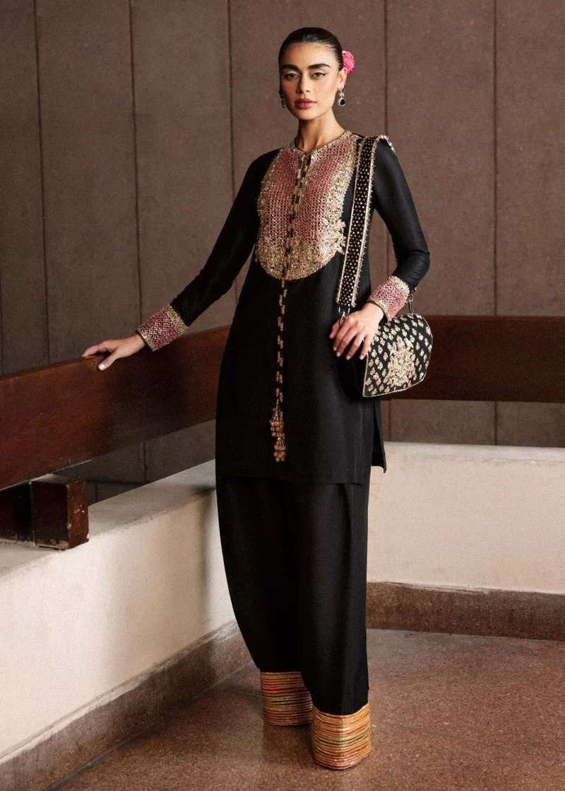 Char pakistani fashion outfit in black tones.