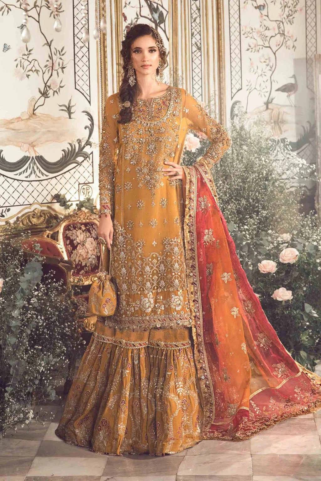 EMBROIDERED | MUSTARD BD-2707 pakistani fashion outfit in mustard tones.