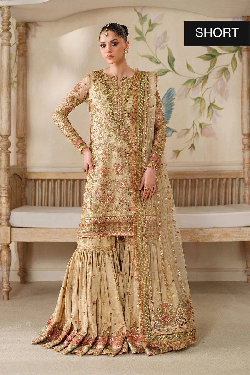 EMBROIDERED NET BAROUQE pakistani fashion outfit with coordinated formal styling.