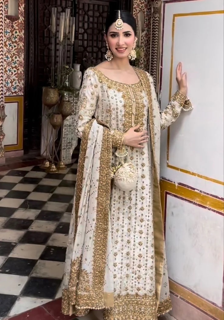 Haris Shakeel - Ivory White pakistani fashion outfit in white, ivory tones.