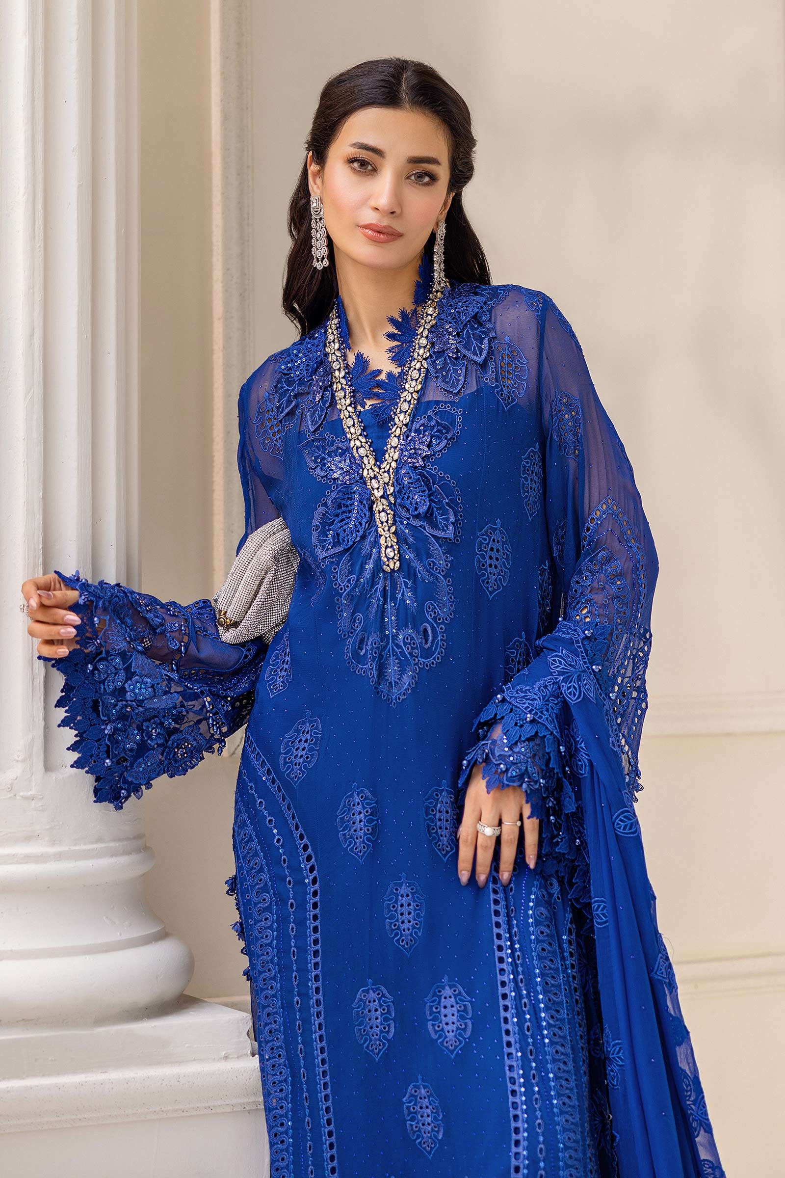 MARIA B Chiffon | MPC-25-103 clothing in blue tones.