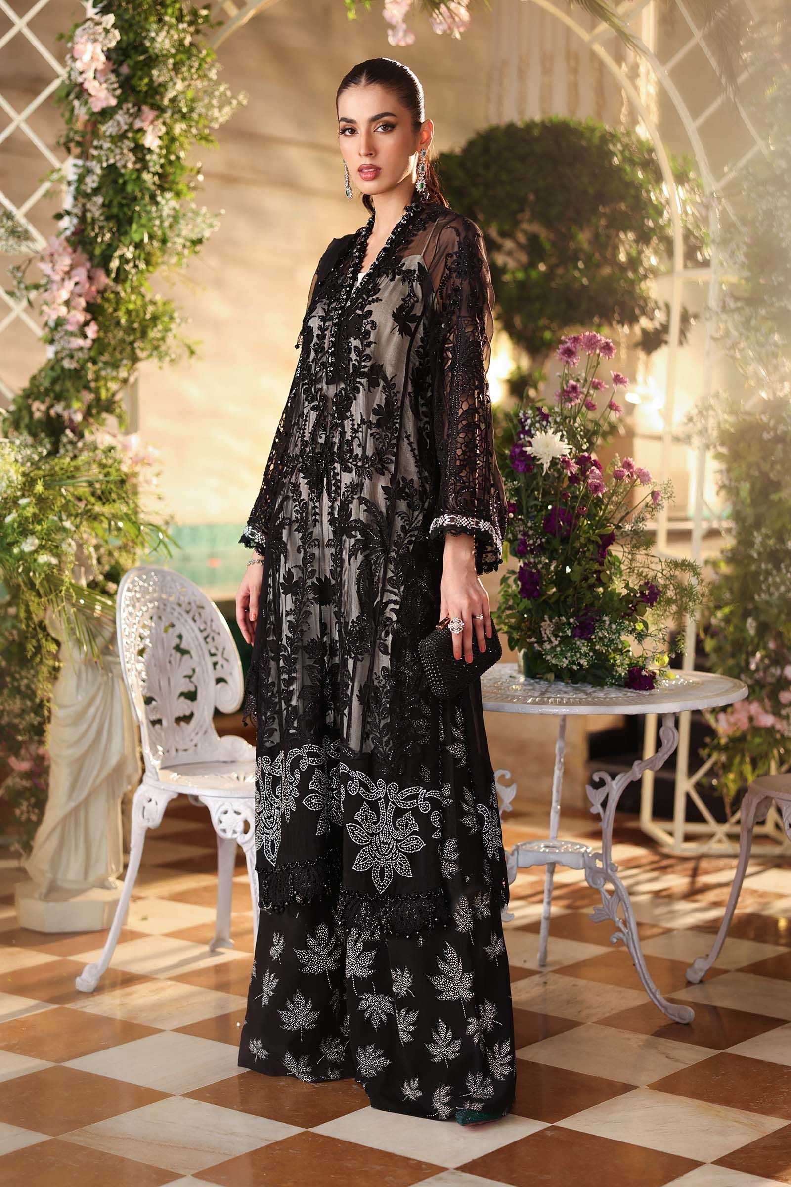 MARIA B Embroidered Chiffon clothing in black tones.