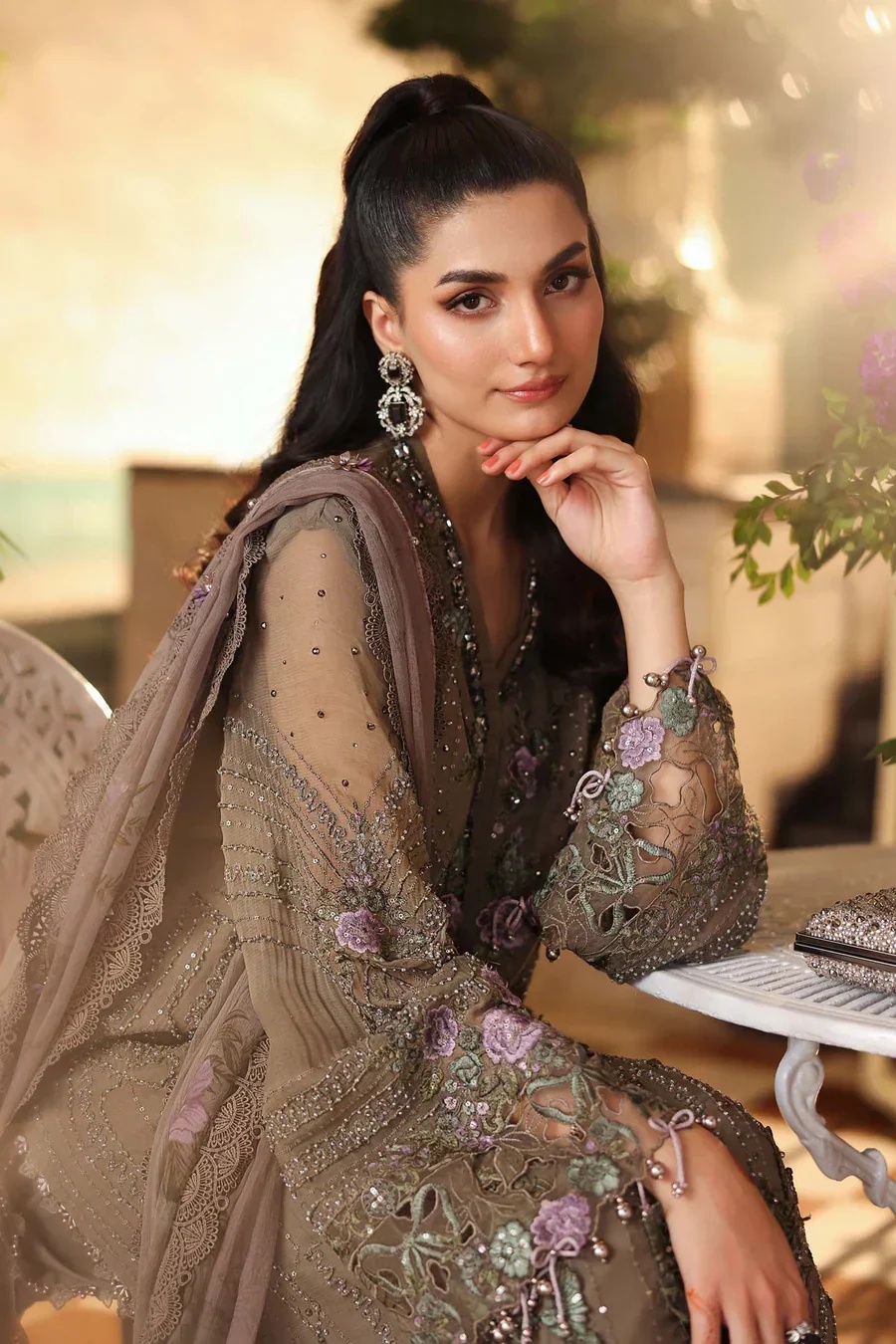 MARIA B Embroidered Chiffon clothing in grey tones.