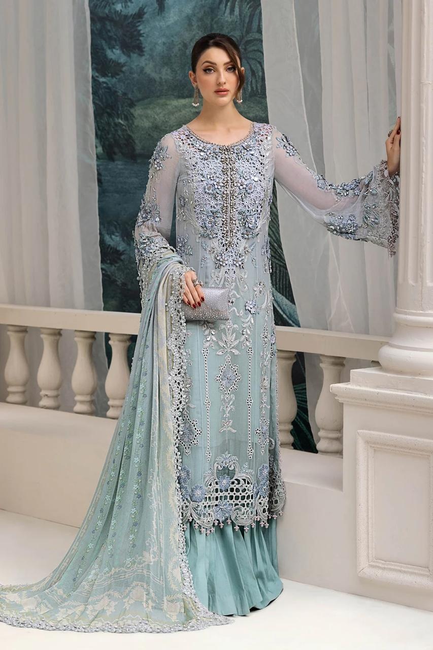 MPC-25-108 - Maria. B (AC-93)FLORAL pakistani fashion outfit with coordinated formal styling.