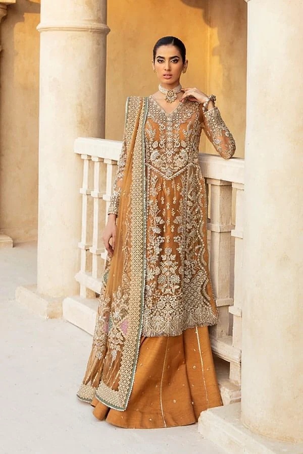 NAIRA pakistani fashion outfit in pink, lilac, rust tones.