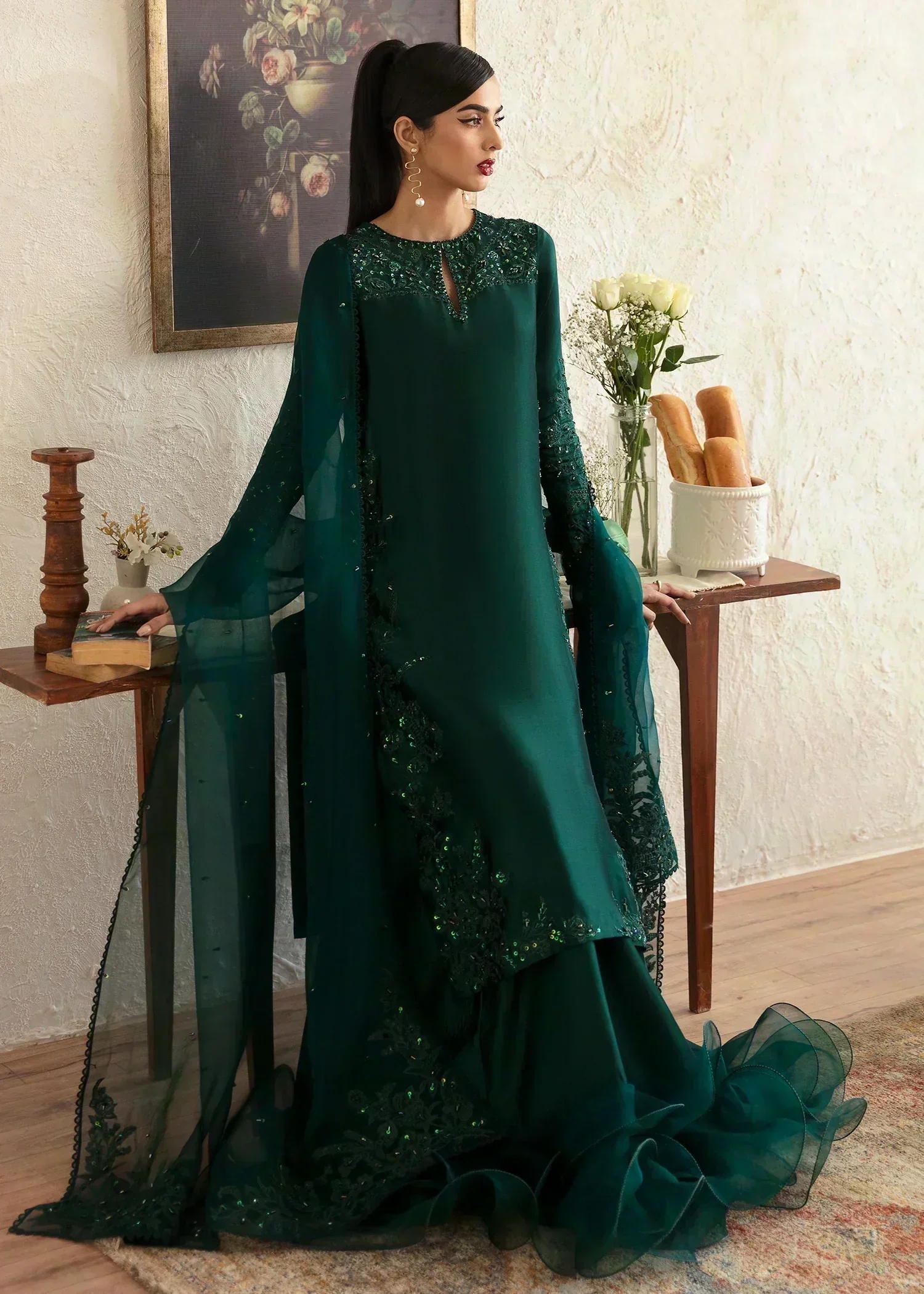 NEVA pakistani fashion outfit in green tones.