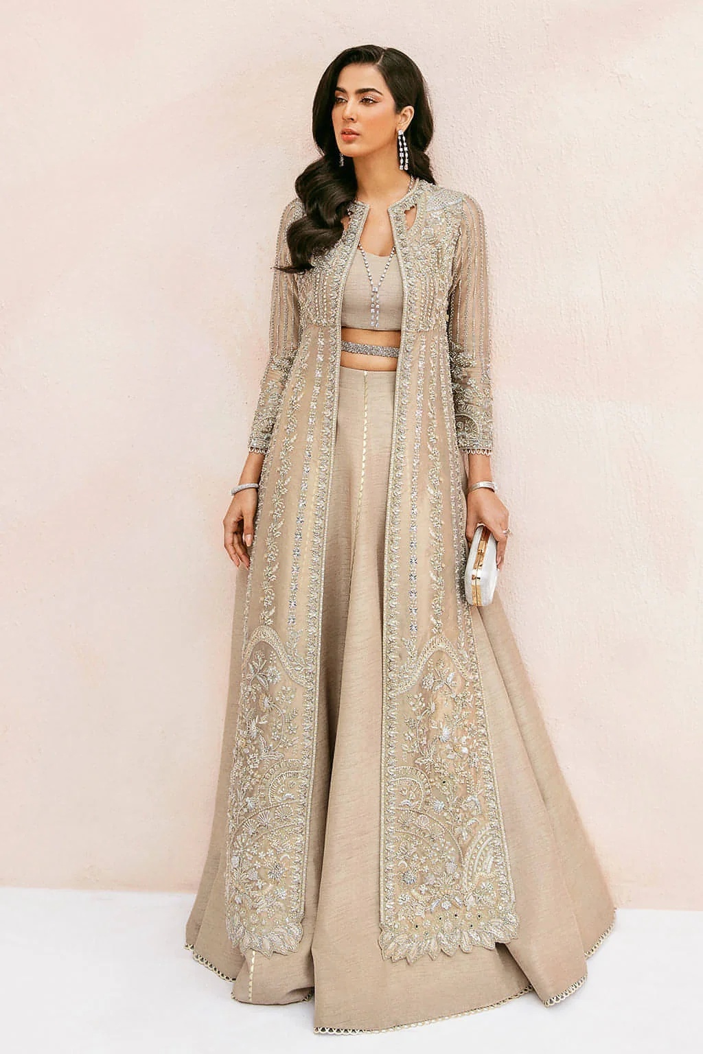 SAPIA pakistani fashion outfit in gold, silver tones.