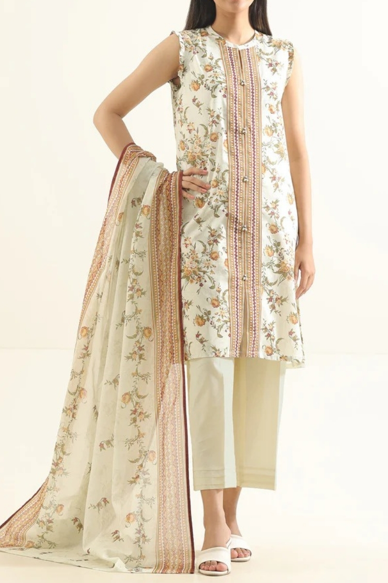 Saya Original - 3 Pcs Printed Lawn Suit with Lace and Hand Work Stitched
