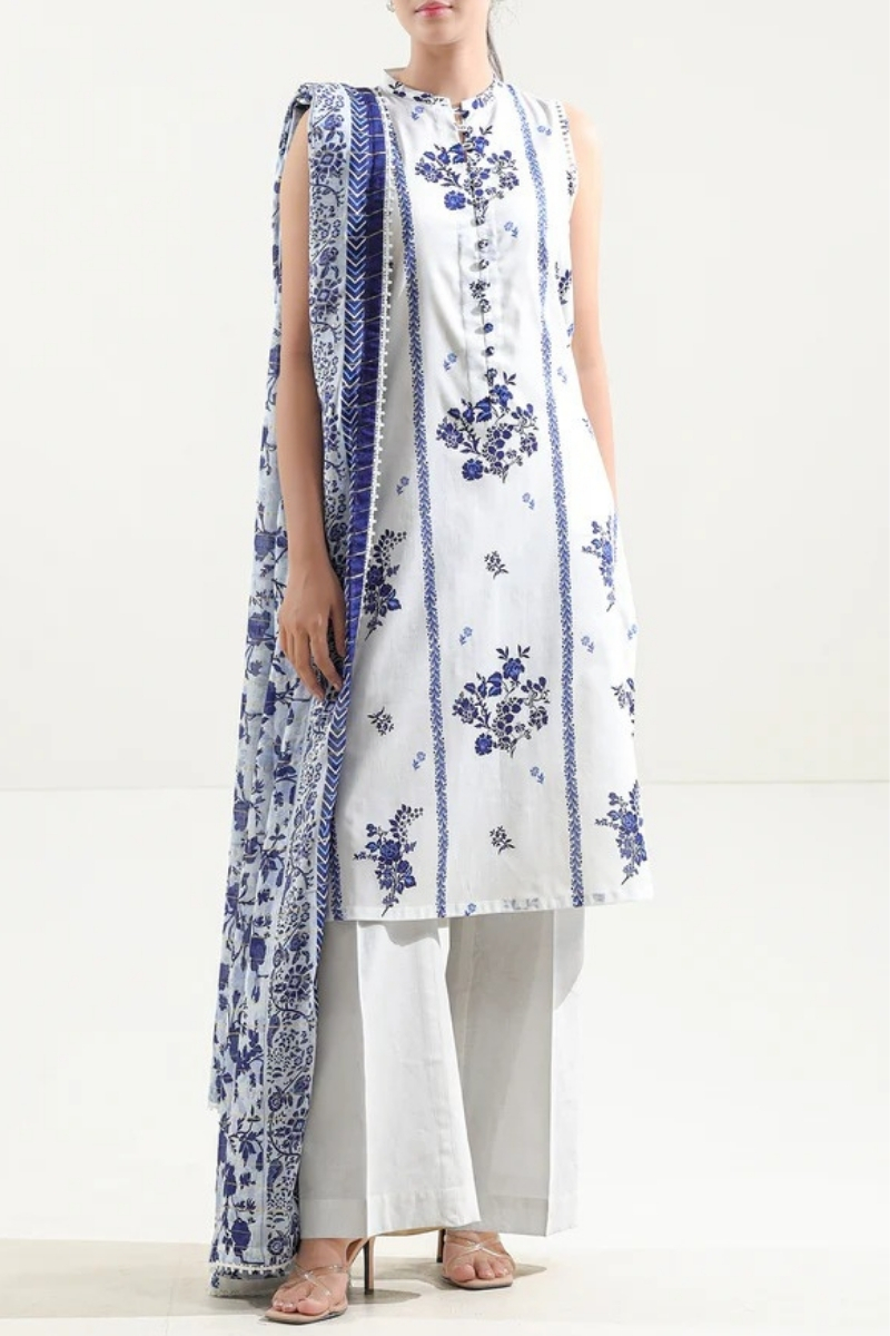Saya Original - 3 Pcs Printed Lawn Suit with Lace and Hand Work Stitched