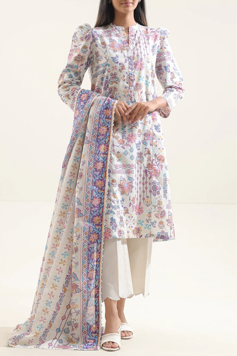 Saya Original - 3 Pcs Printed Lawn Suit with Lace and Hand Work Stitched
