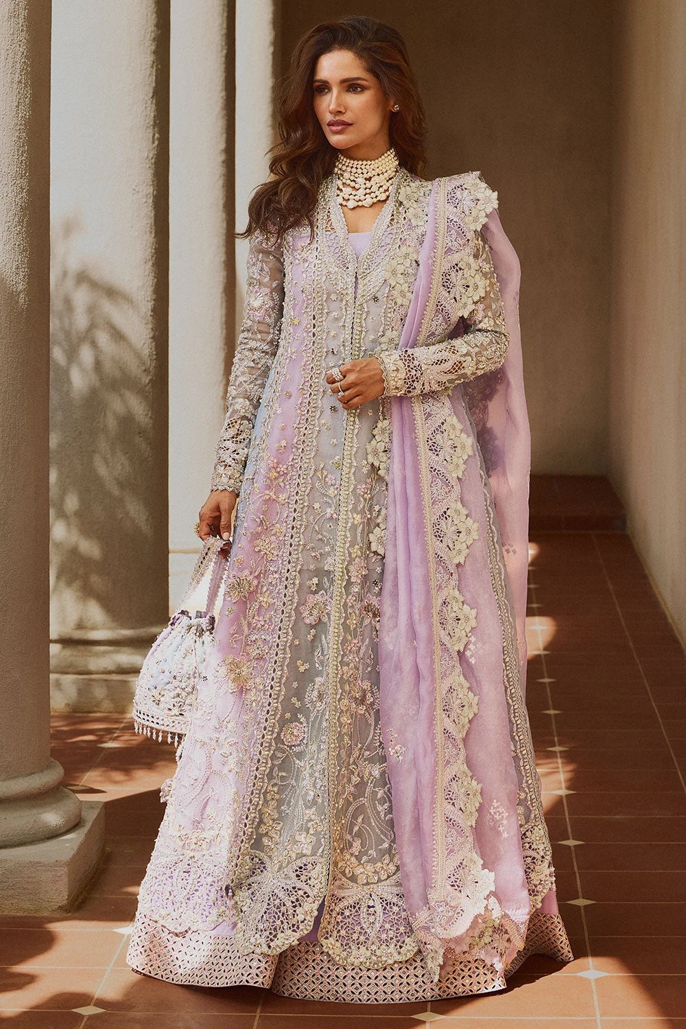 Soraya – ORCHID pakistani fashion outfit in lilac, blue, green tones.