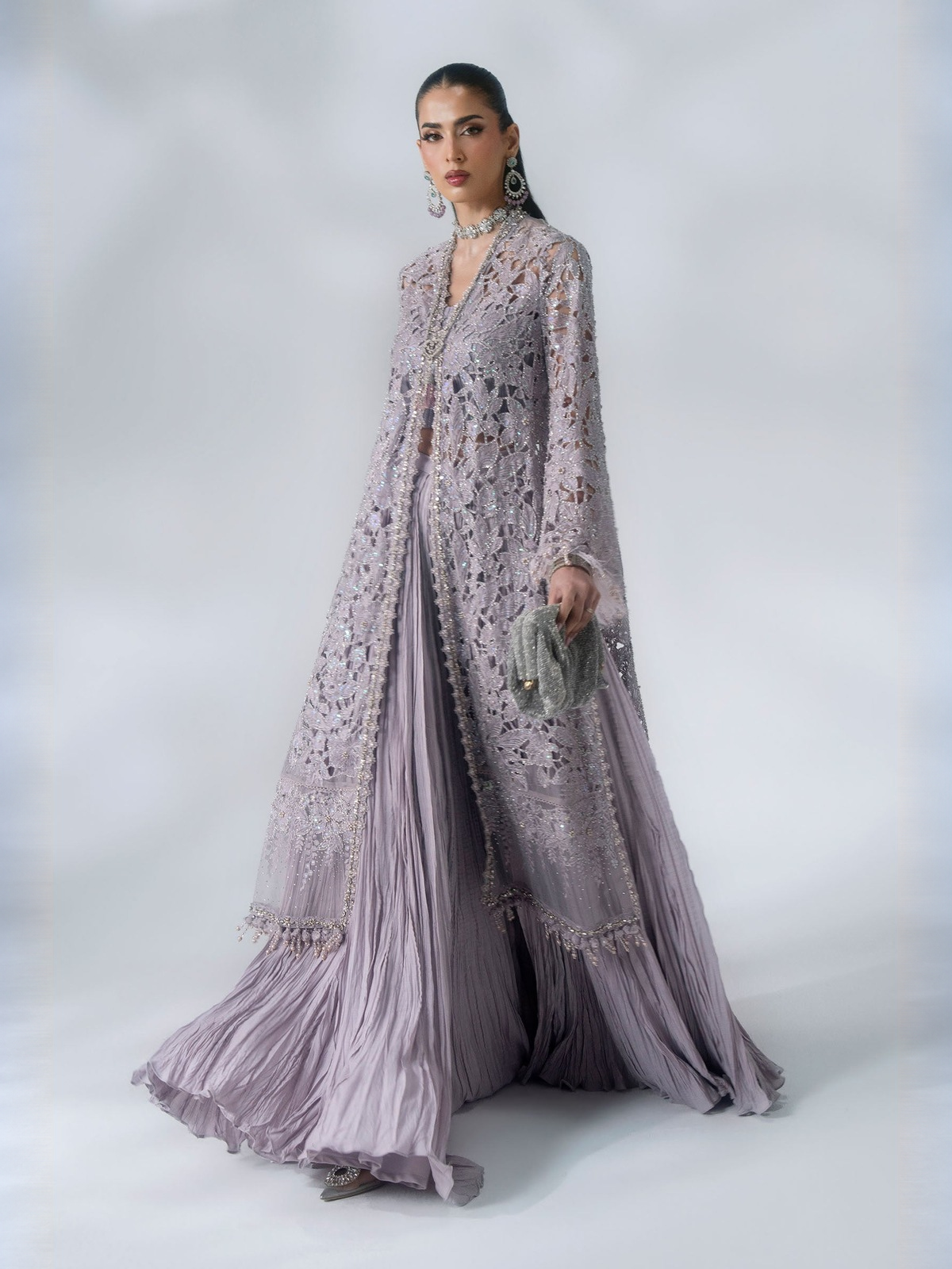 BD-3105 — 3 Piece Unstitched Embroidered Organza Suit. Color: Lilac.