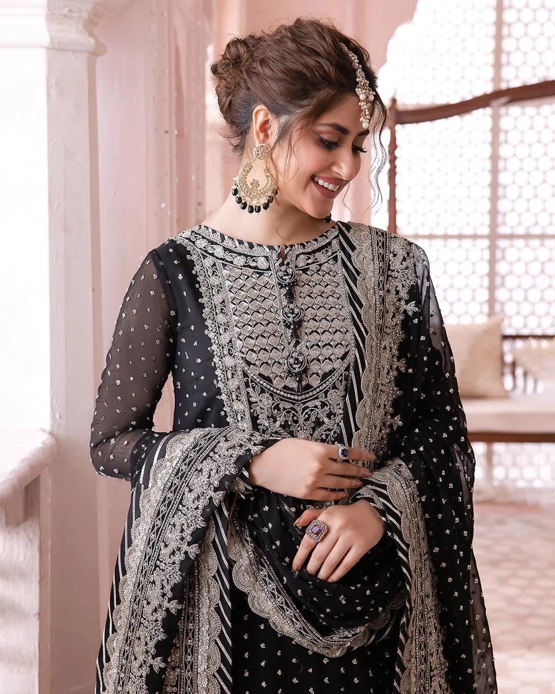AJCC-03 pakistani fashion outfit in black, silver tones.
