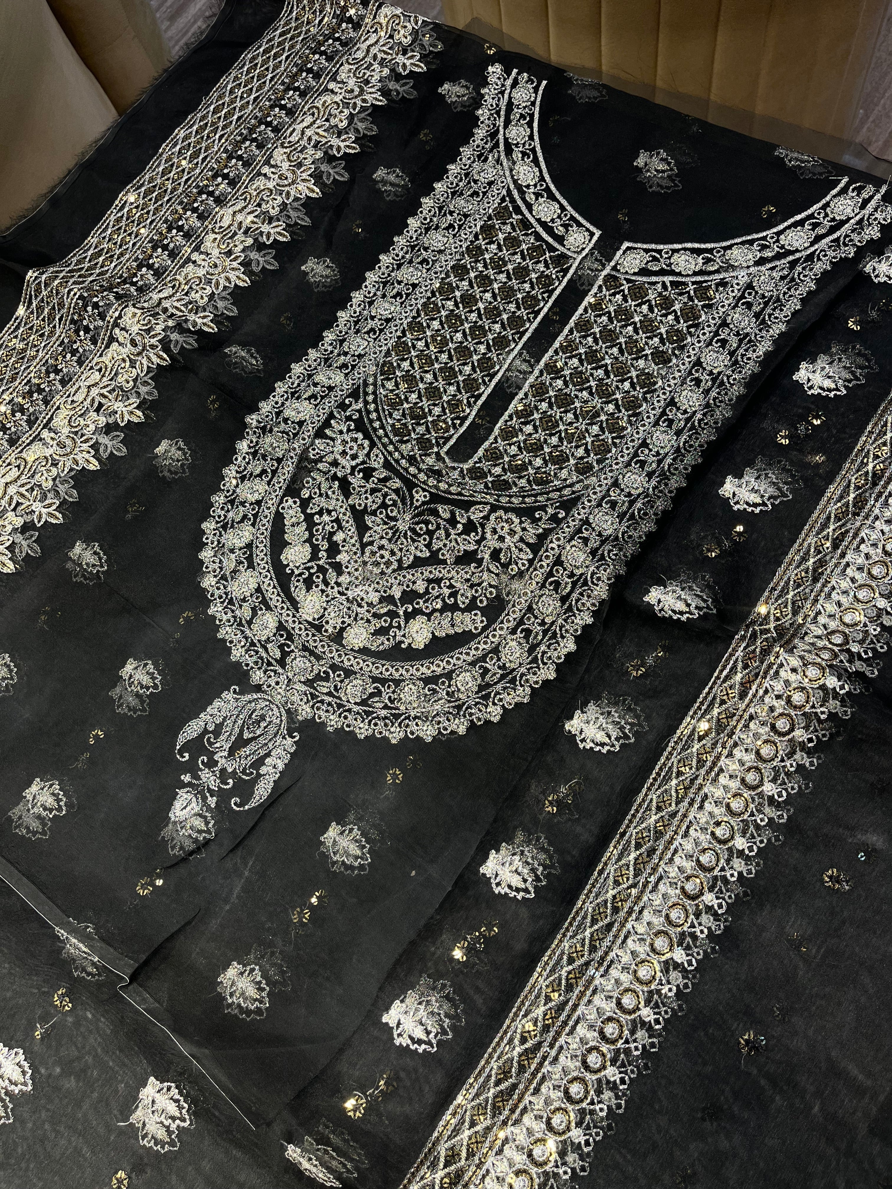 AJCC-03 pakistani fashion outfit in black, silver tones.