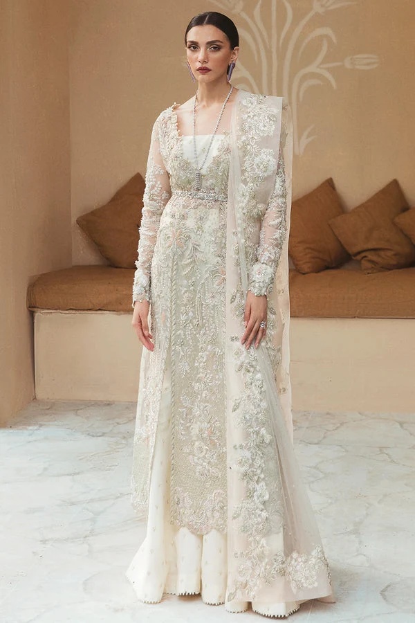 ANYA pakistani fashion outfit in white, pink tones.