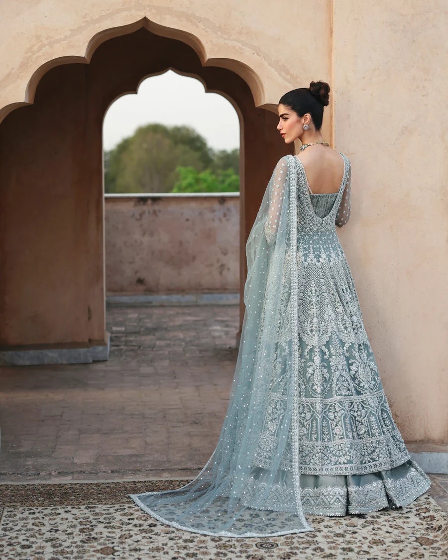 Dorien Pakistani fashion outfit in blue, mint tones.