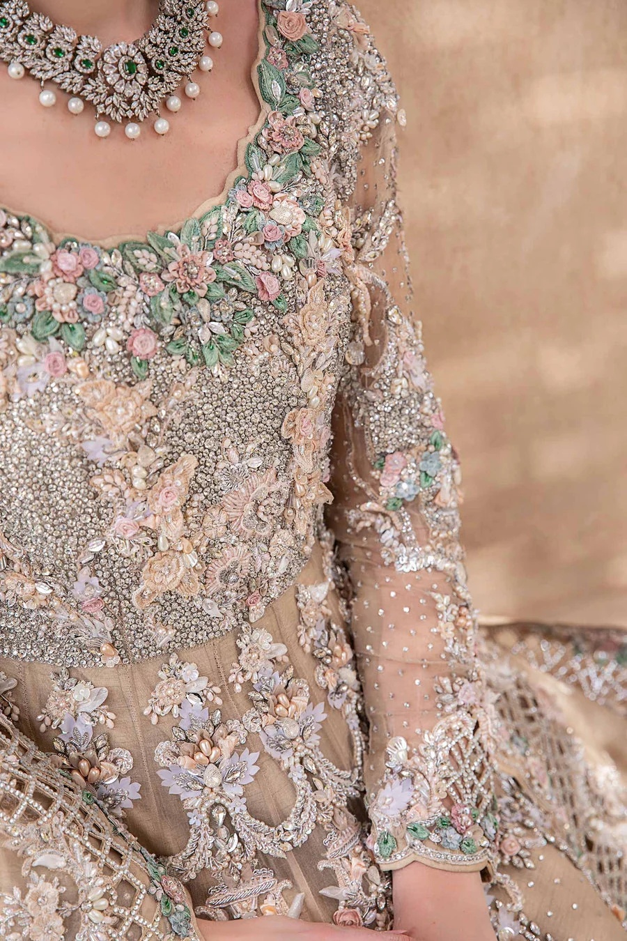 EX-151 pakistani fashion outfit in peach tones.