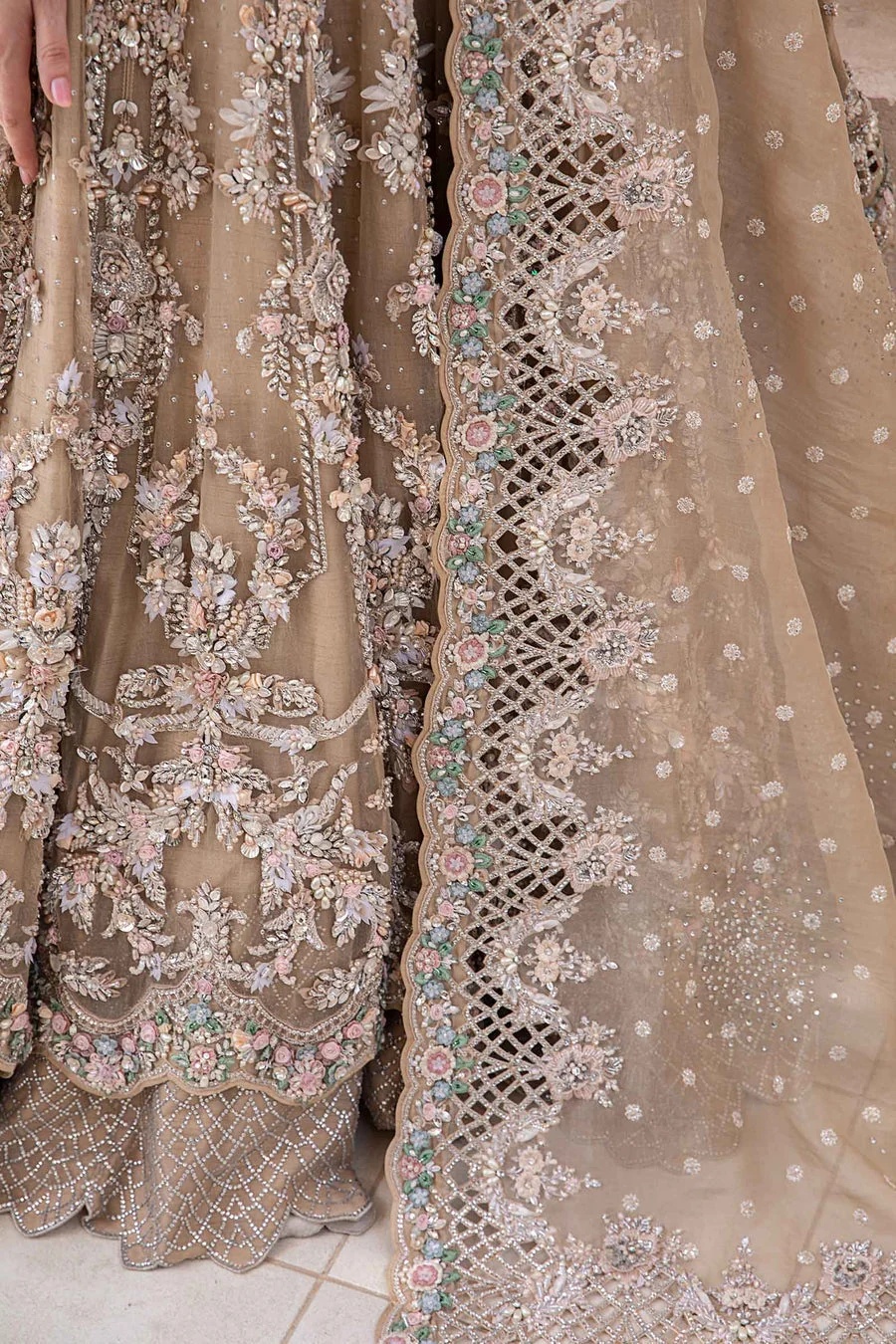 EX-151 pakistani fashion outfit in peach tones.