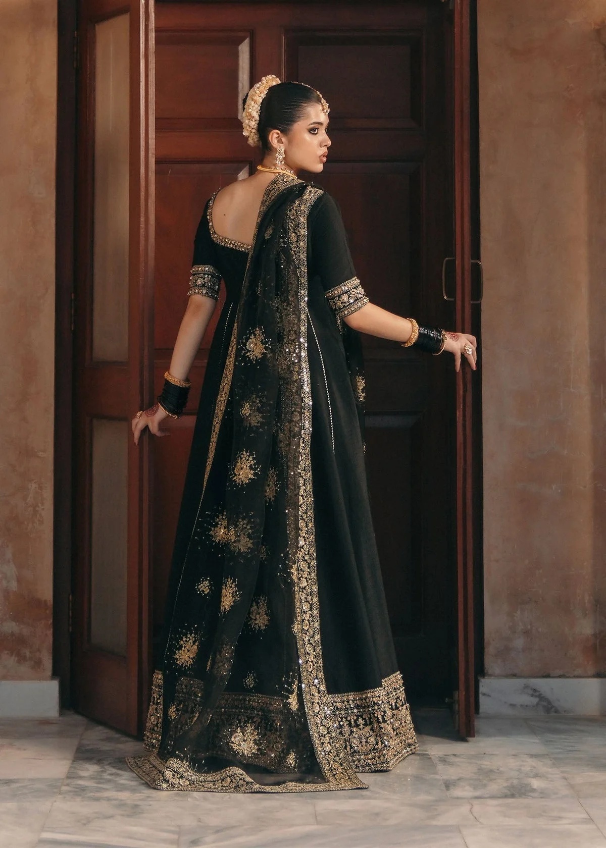 Kajal Pakistani fashion outfit in black tones.