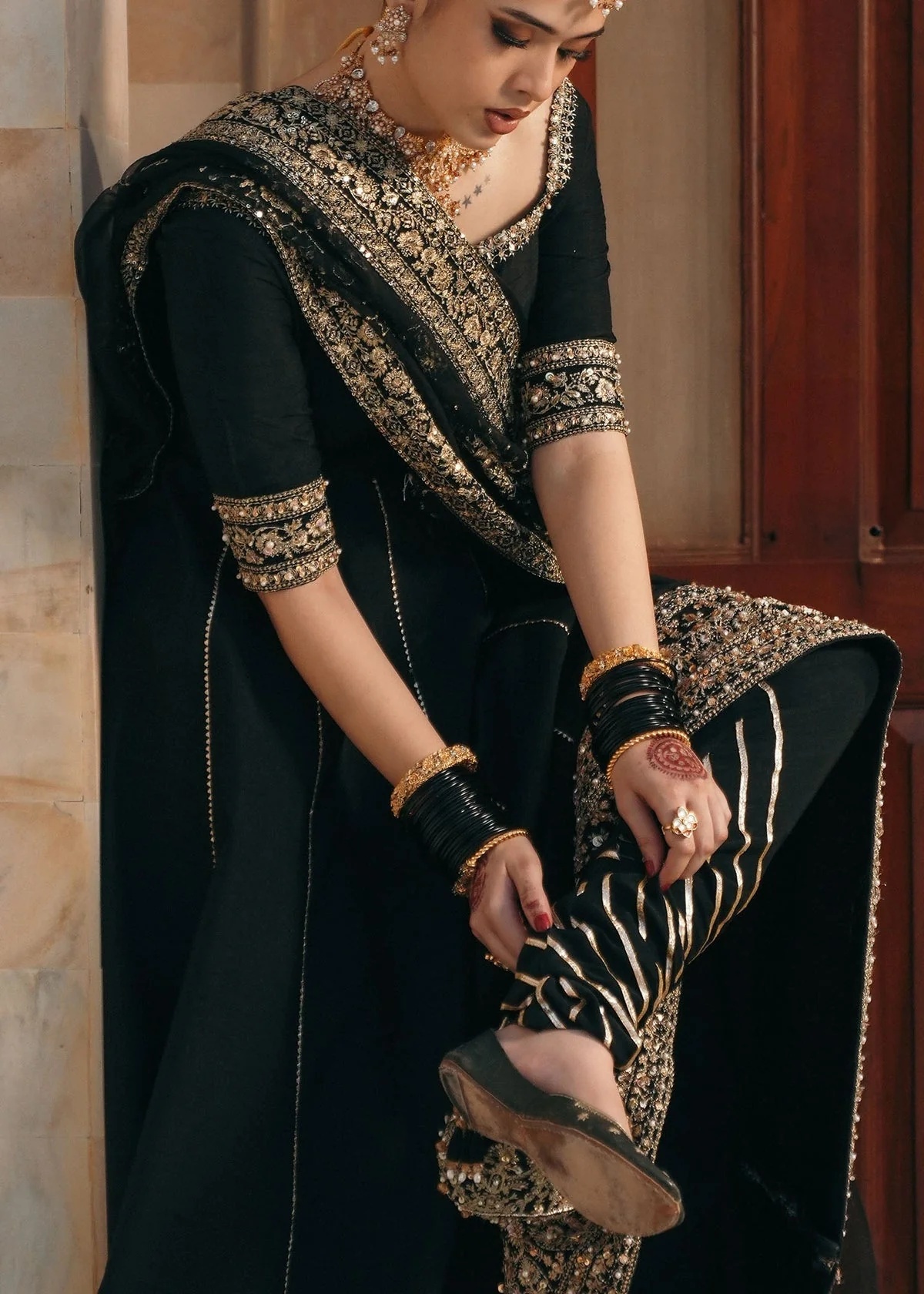 Kajal Pakistani fashion outfit in black tones.