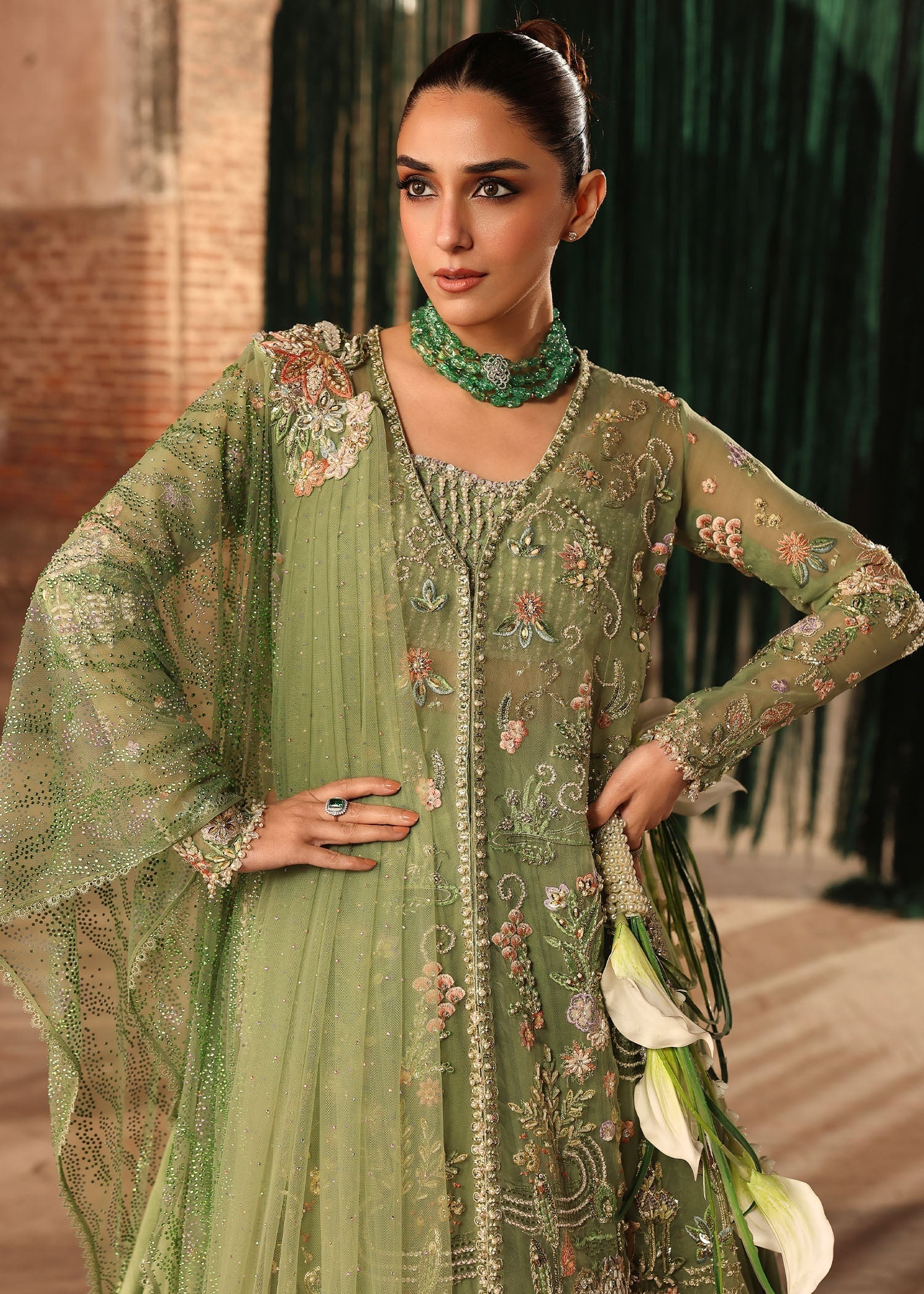MATWALI Pakistani fashion outfit in mint tones.