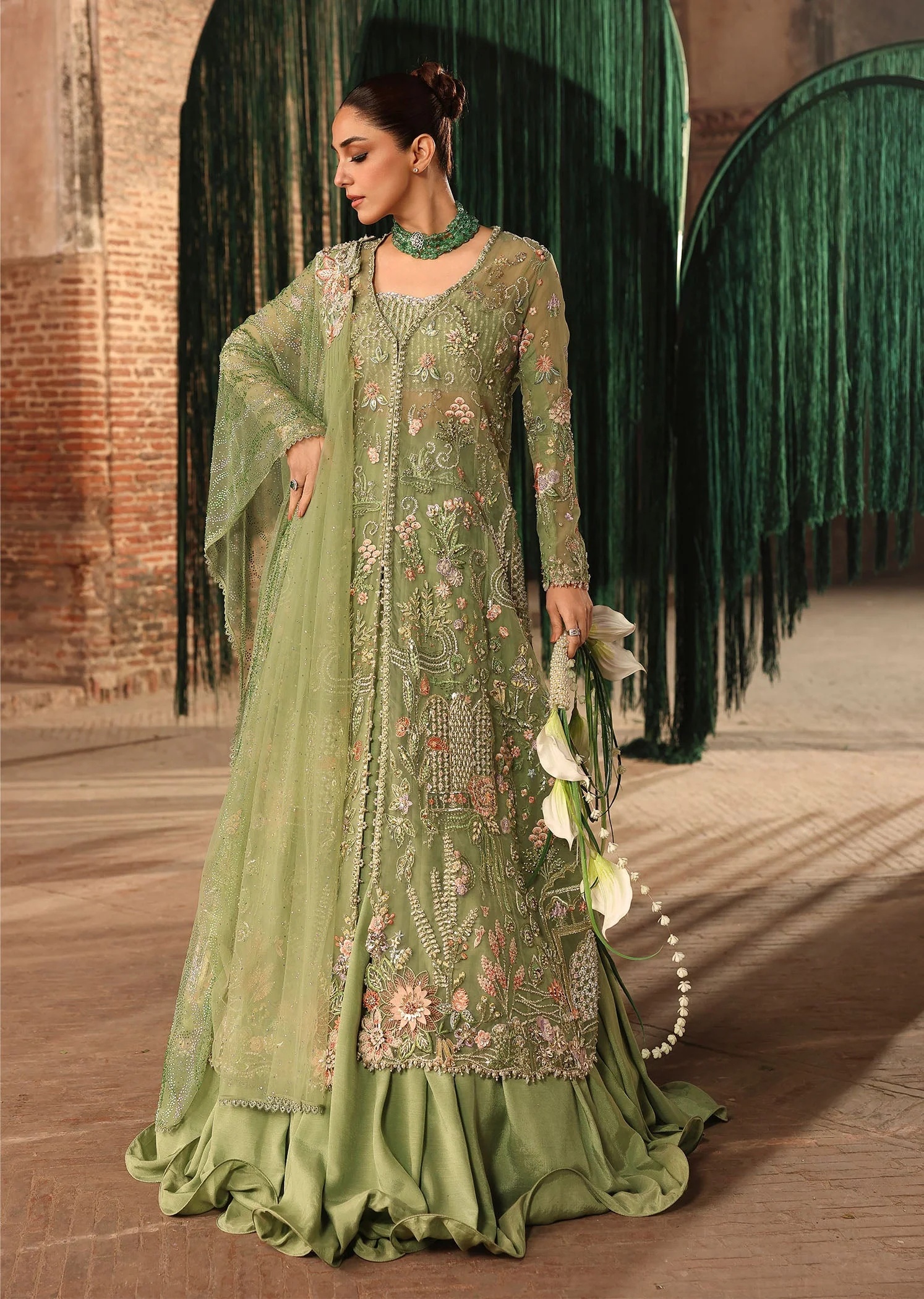 MATWALI Pakistani fashion outfit in mint tones.