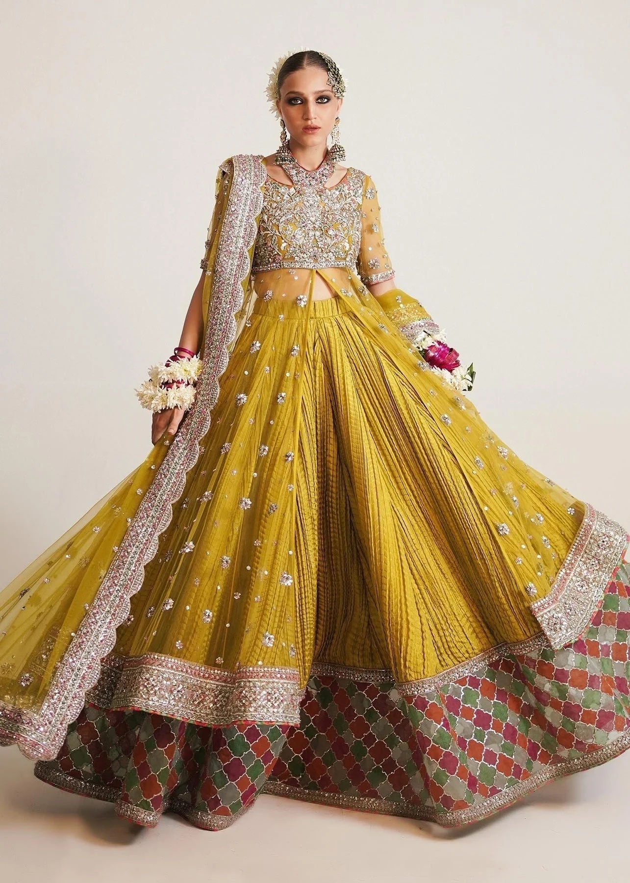 MOORE pakistani fashion outfit in yellow tones.