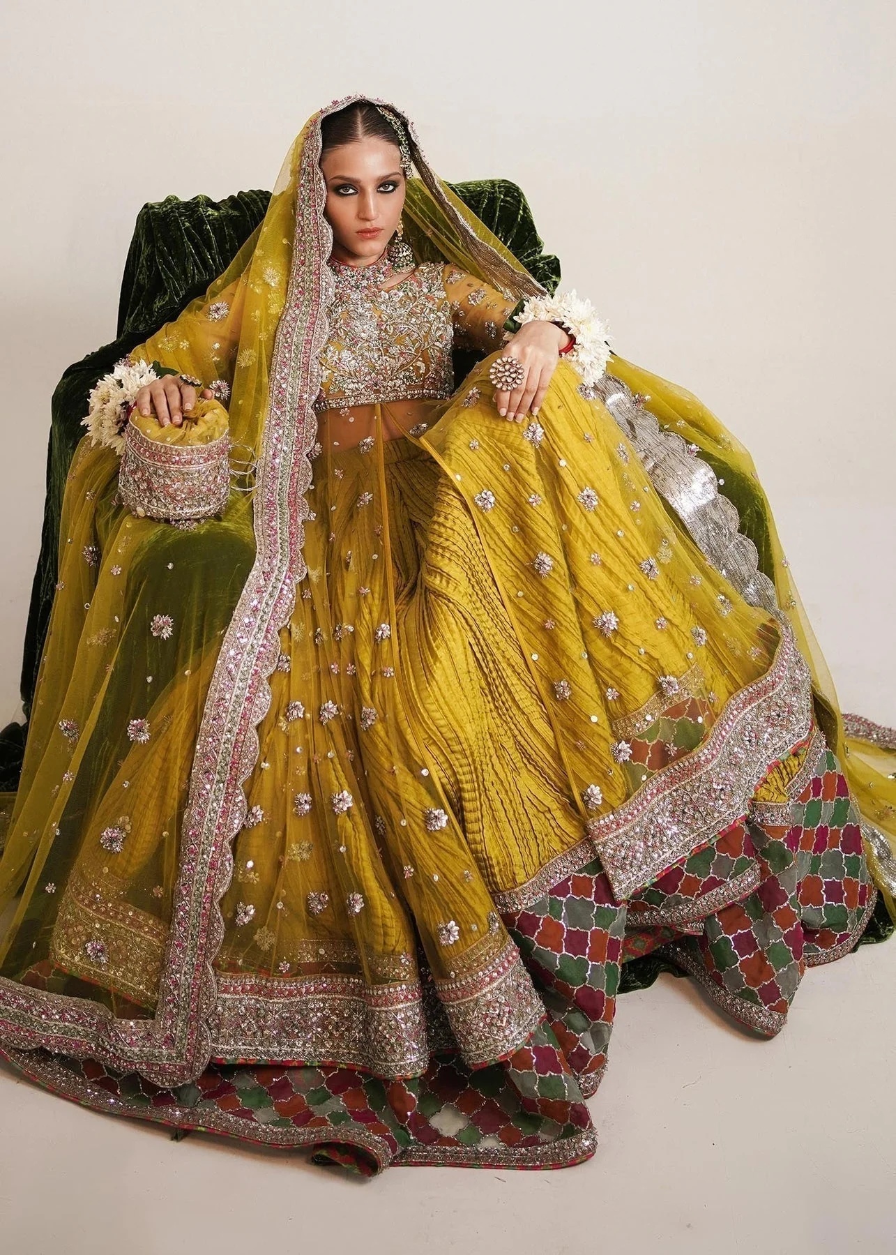 MOORE pakistani fashion outfit in yellow tones.