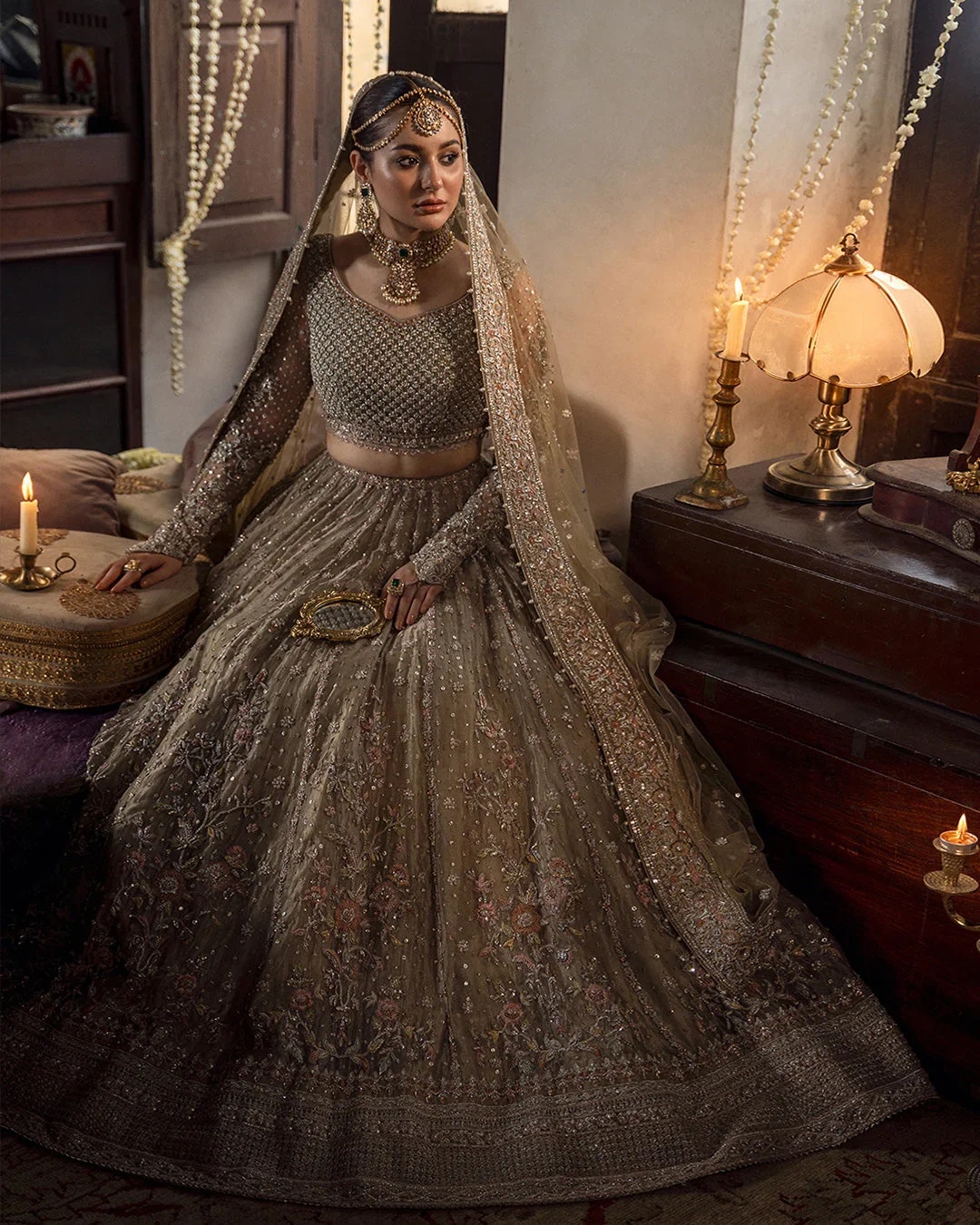 Mah Pakistani fashion outfit in beige tones.