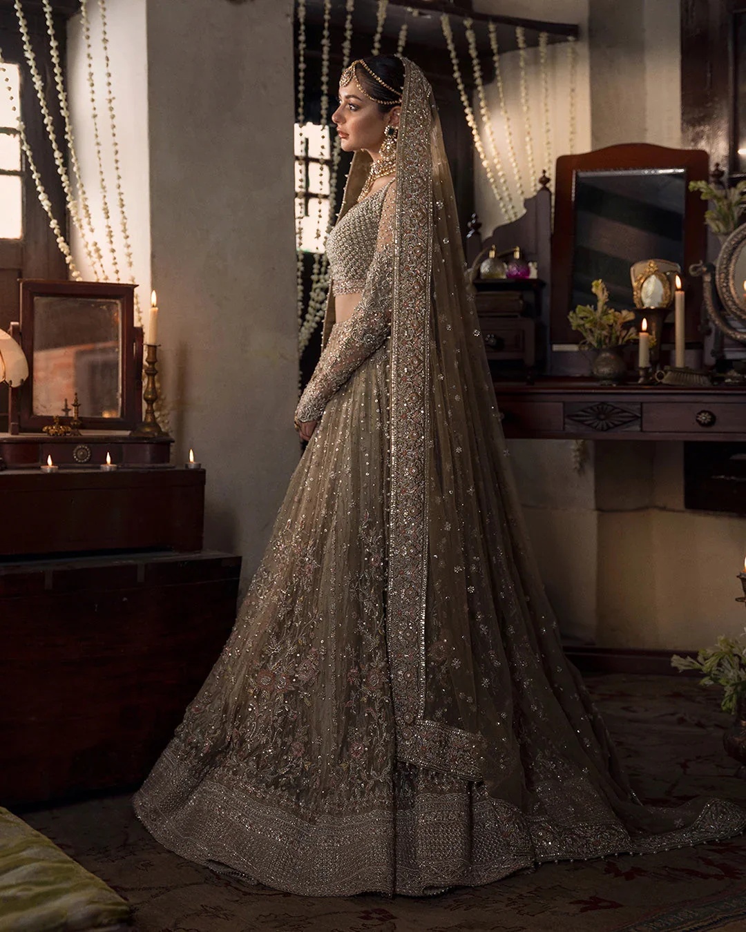 Mah Pakistani fashion outfit in beige tones.