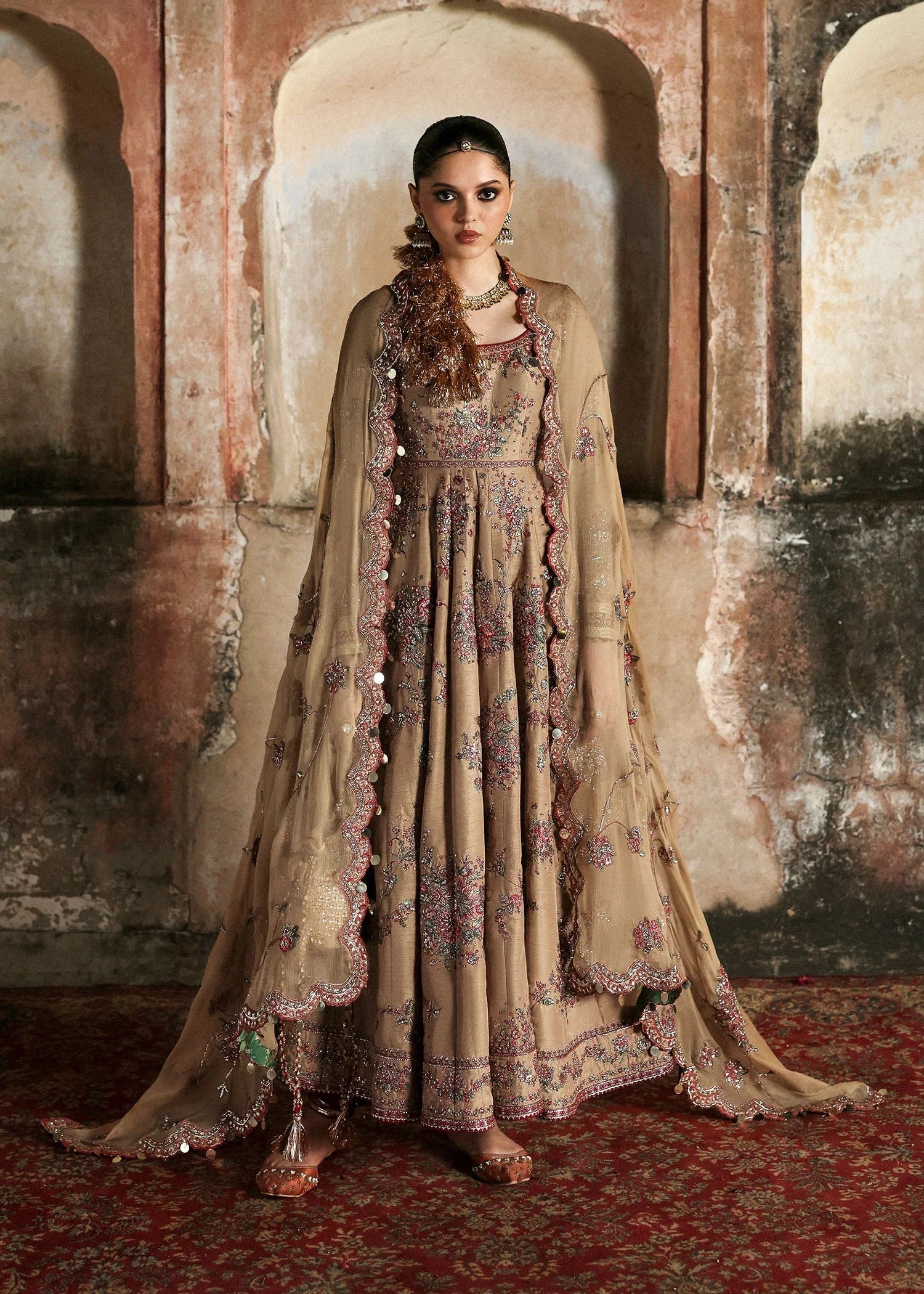 Mahvash pakistani fashion outfit in beige tones.
